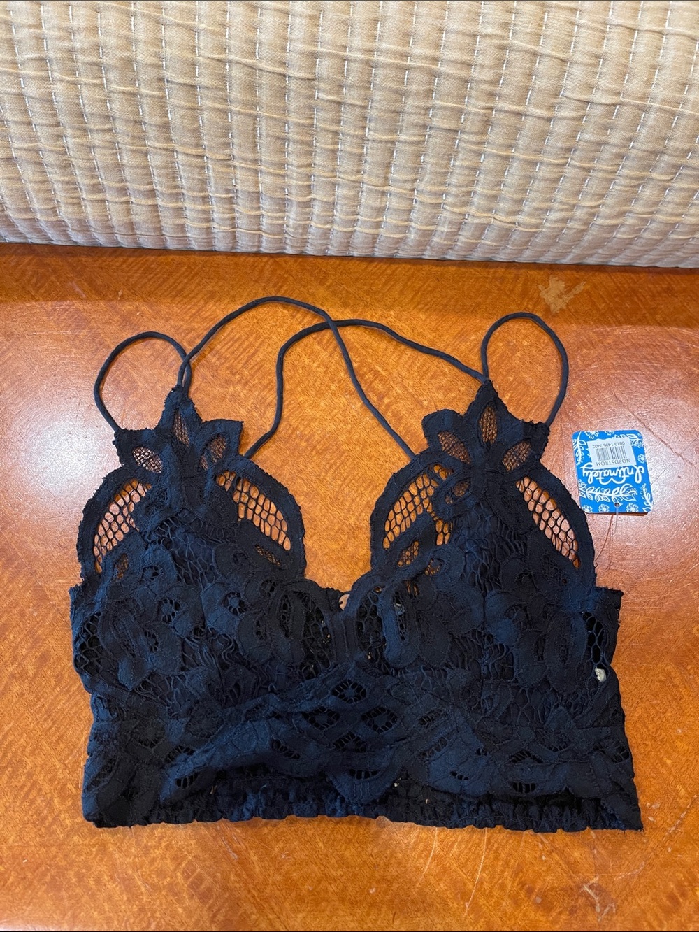 Free People Black Lace Bralette with Floral Cutouts M